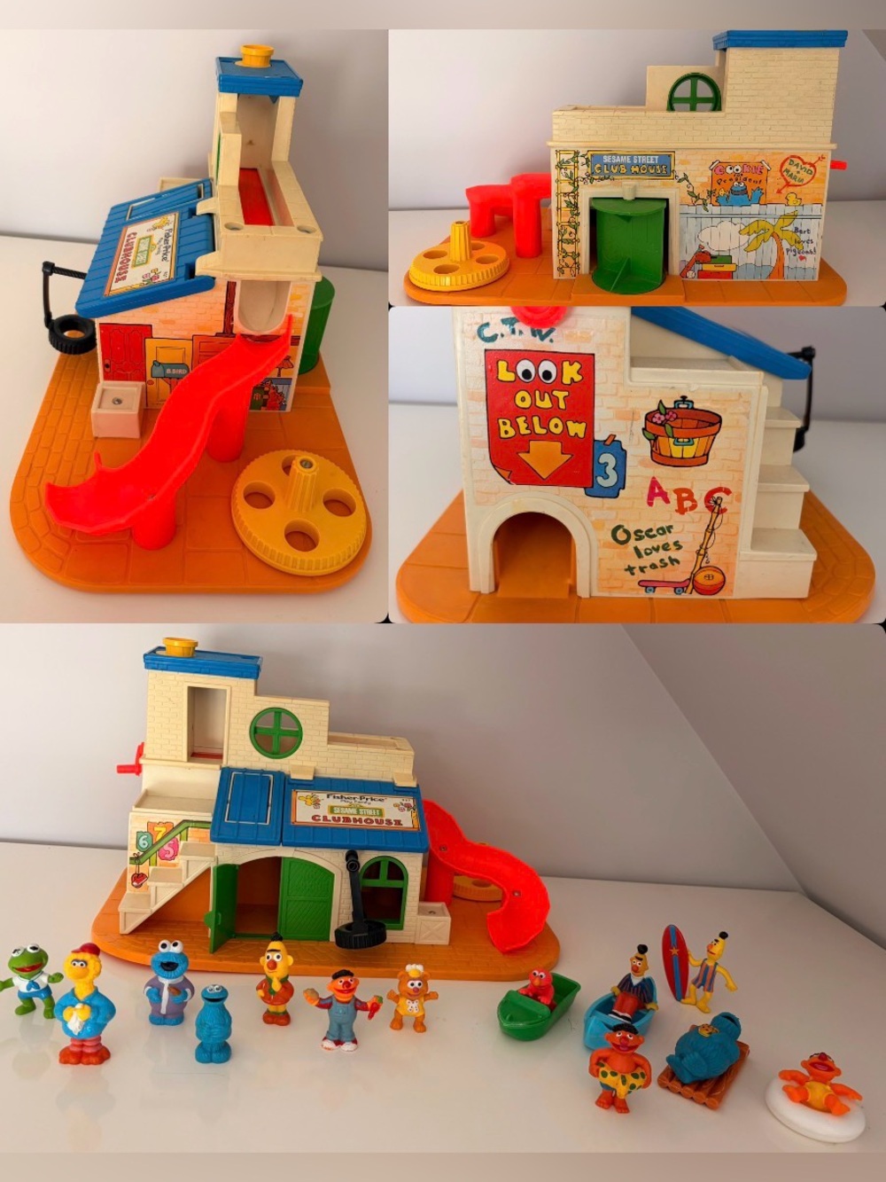 Vintage 1970’s Sesame Street Playset with Red Slide and Blue Roof